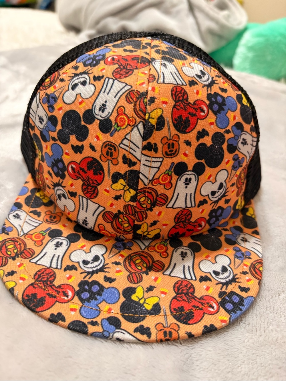 Kids Orange Halloween Print Trucker Hat